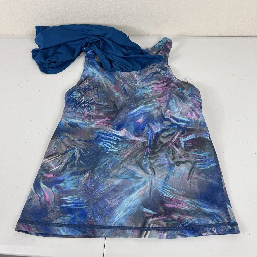 Ivivva Girls 14 Tank Top Blue Galaxy Print Layered Racerback Athletic Yoga Cheer
